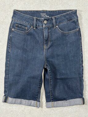 Time and Tru Mid Rise Cuffed Hem Women's Size 6 Blue Dark Wash Denim Shorts